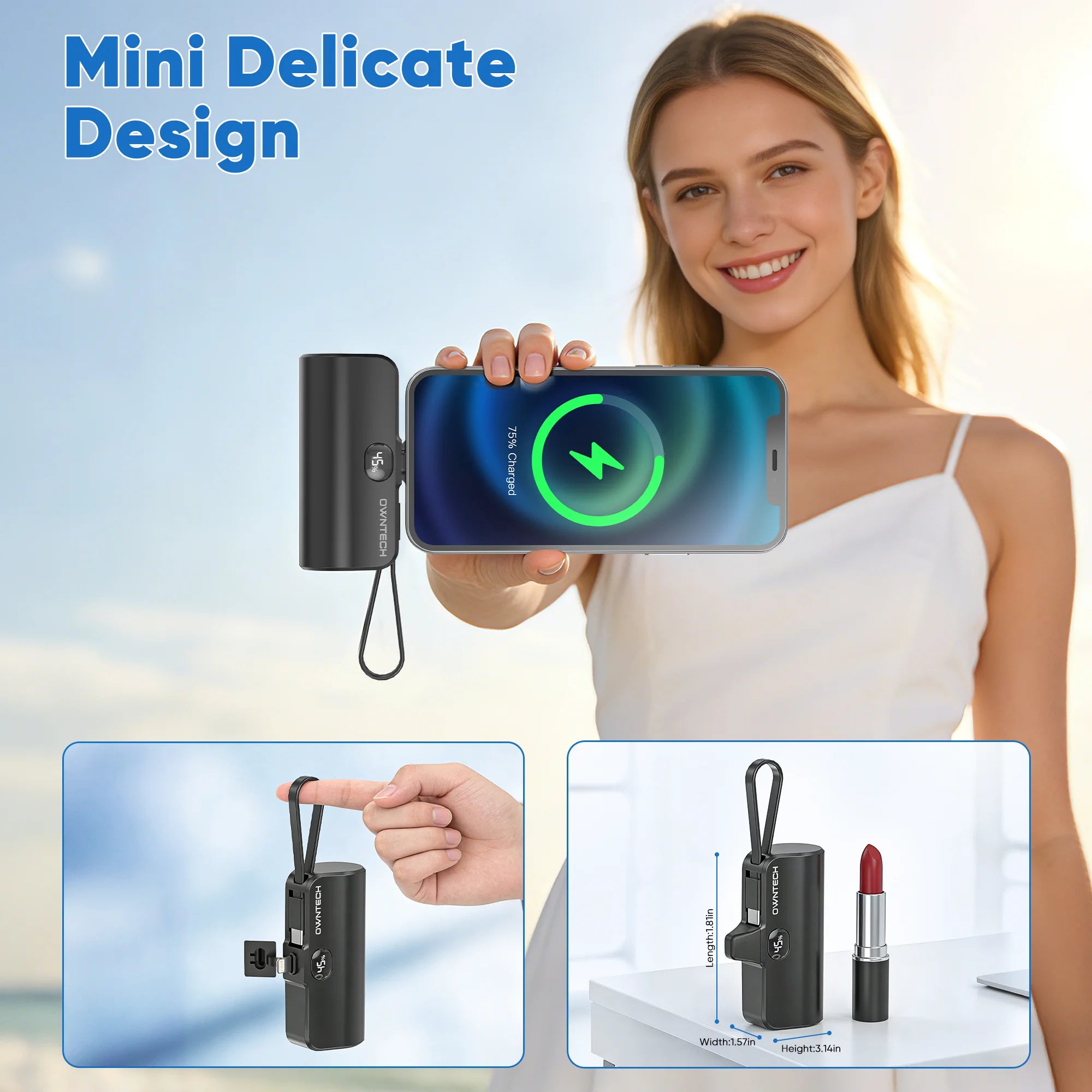 Portable Charger Power Bank for Iphone Android with LED Display 5000Mah Mini Fast Charger Battery Pack Compatible with Iphone 15/14/13/12