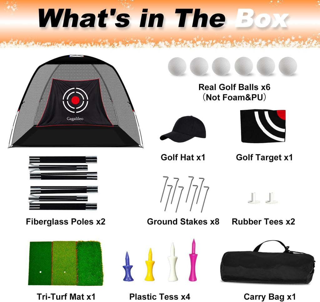 Golf Hitting Net for Backyard Driving 12X7Ft with Quiet Target | Portable Velvet Impact Equipment; Broad Catching Area; Suited to Chipping and Garage Swing Sessions Black