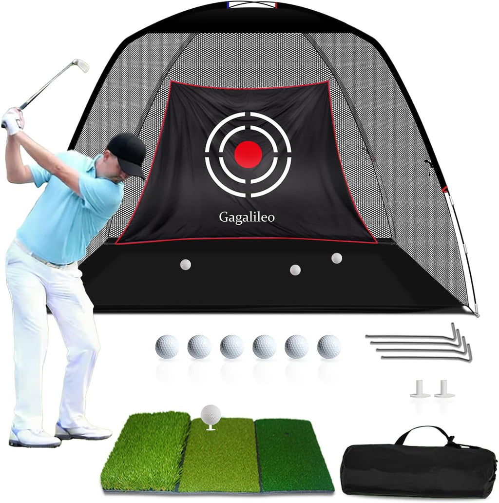 Golf Hitting Net for Backyard Driving 12X7Ft with Quiet Target | Portable Velvet Impact Equipment; Broad Catching Area; Suited to Chipping and Garage Swing Sessions Black