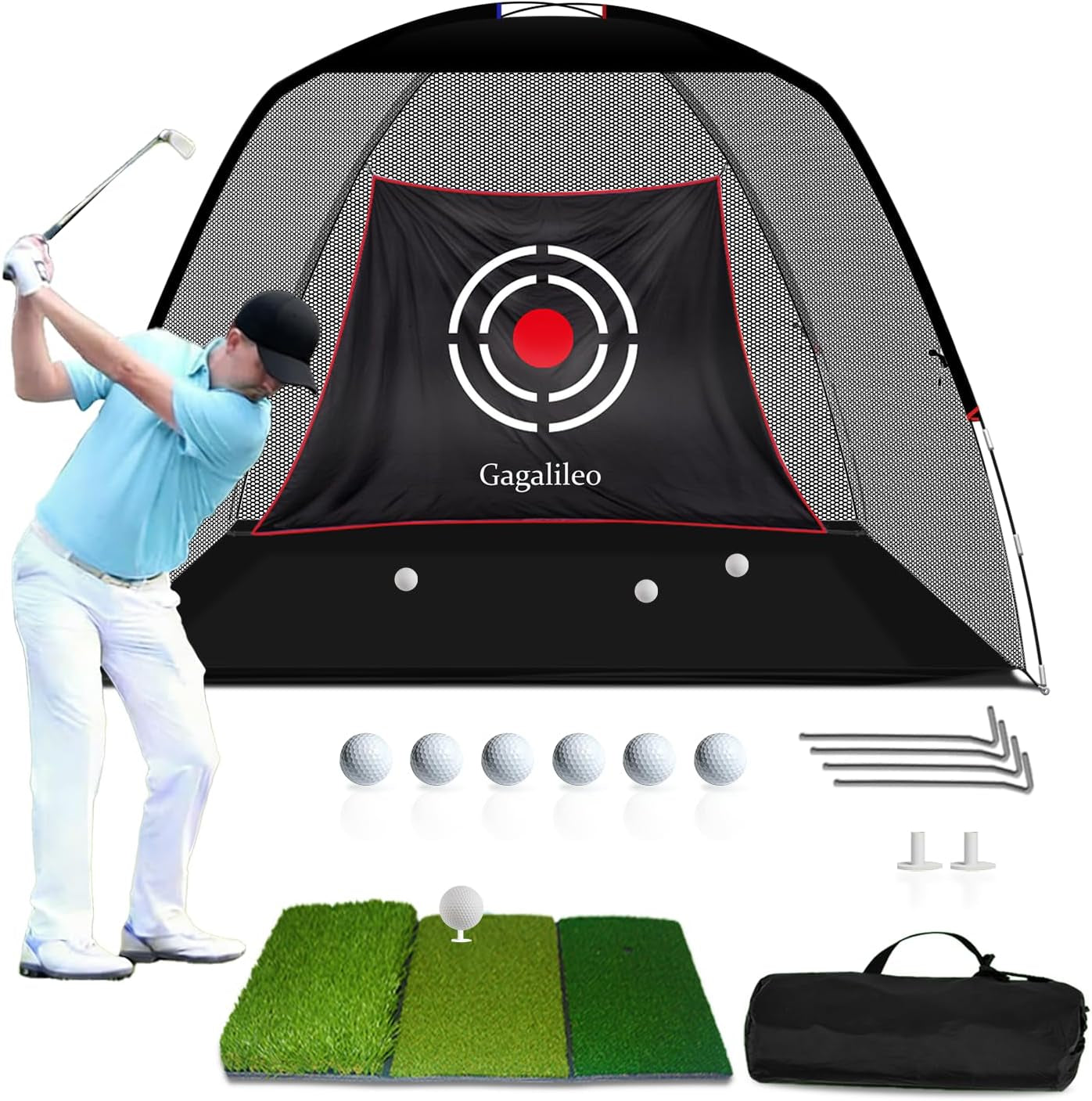 Golf Hitting Net for Backyard Driving 12X7Ft with Quiet Target | Portable Velvet Impact Equipment; Broad Catching Area; Suited to Chipping and Garage Swing Sessions Black