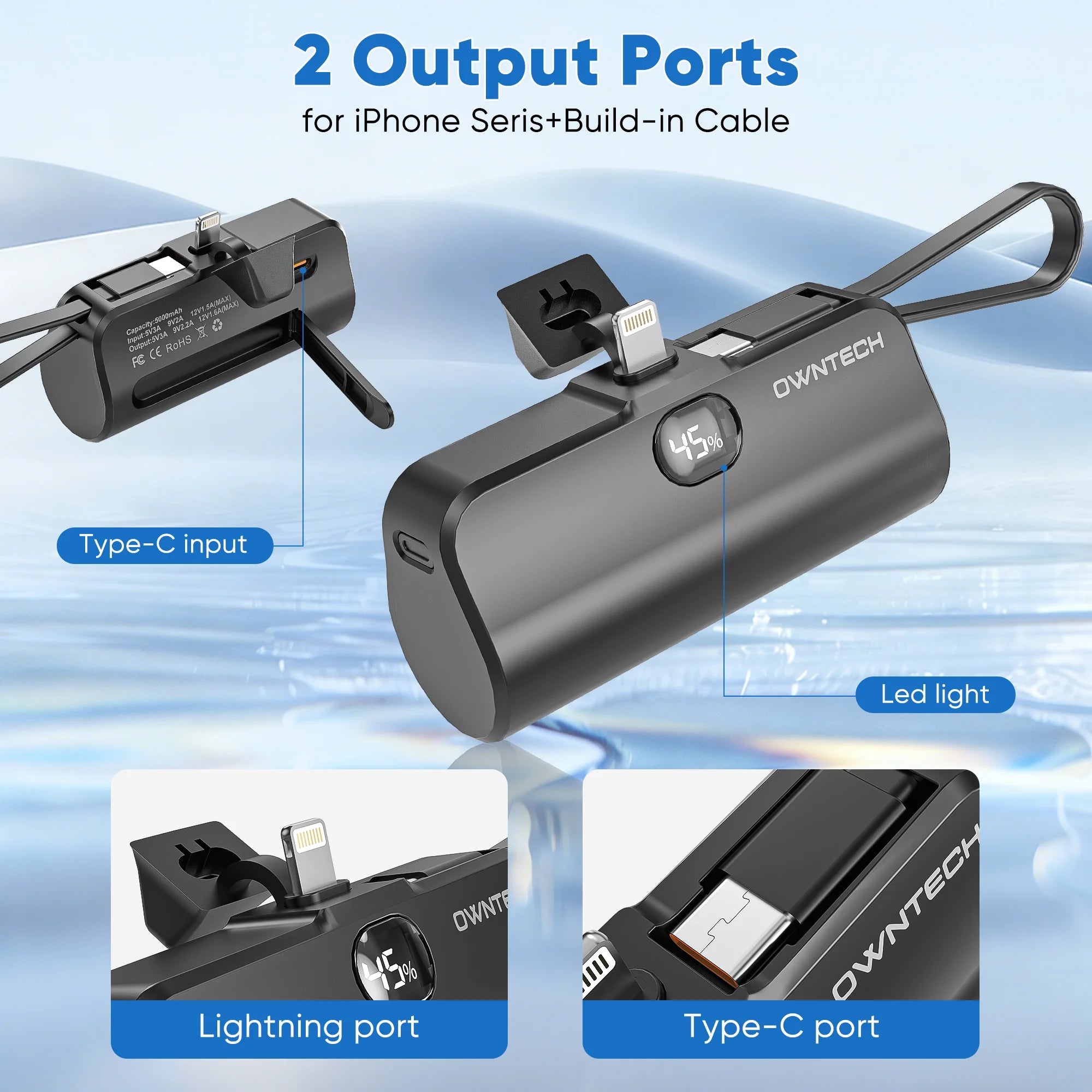 Portable Charger Power Bank for Iphone Android with LED Display 5000Mah Mini Fast Charger Battery Pack Compatible with Iphone 15/14/13/12