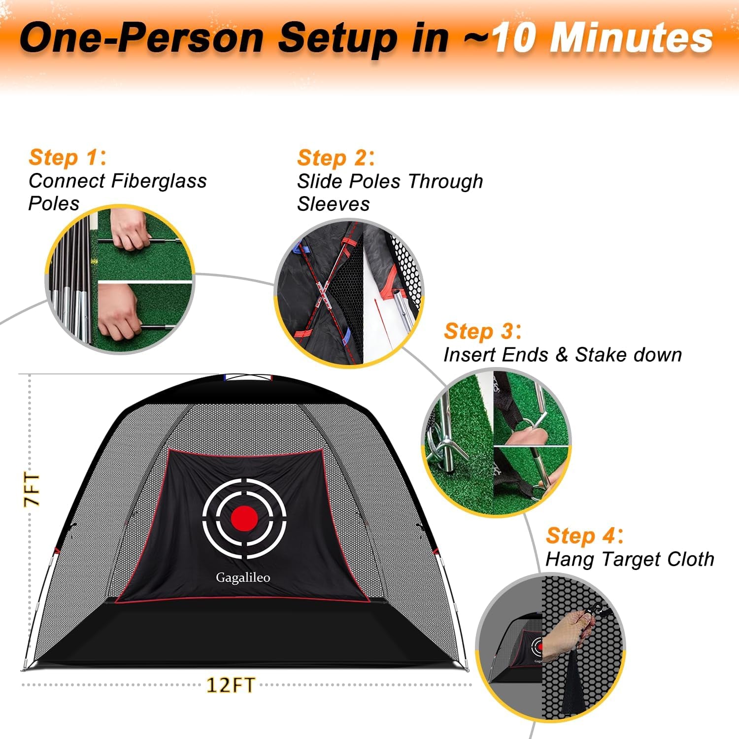 Golf Hitting Net for Backyard Driving 12X7Ft with Quiet Target | Portable Velvet Impact Equipment; Broad Catching Area; Suited to Chipping and Garage Swing Sessions Black
