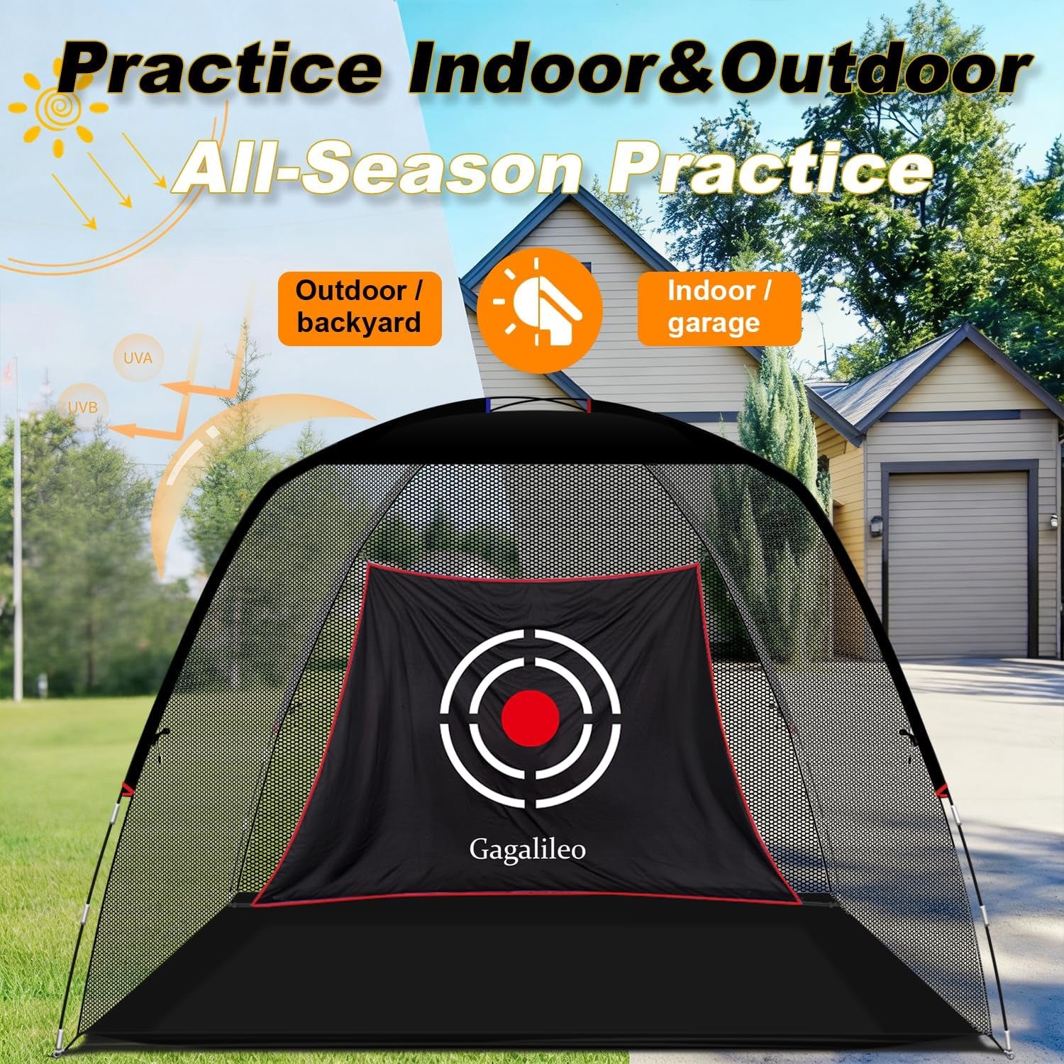Golf Hitting Net for Backyard Driving 12X7Ft with Quiet Target | Portable Velvet Impact Equipment; Broad Catching Area; Suited to Chipping and Garage Swing Sessions Black